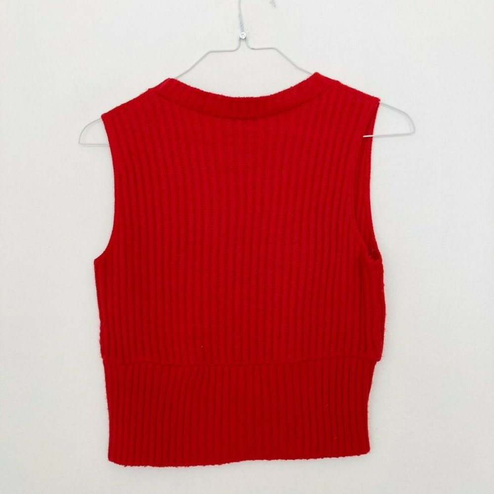 VTG Knit Sweater Vest Womens Size XS Red Ribbed Cable Knit 100% Acrylic Layering - Picture 2 of 4